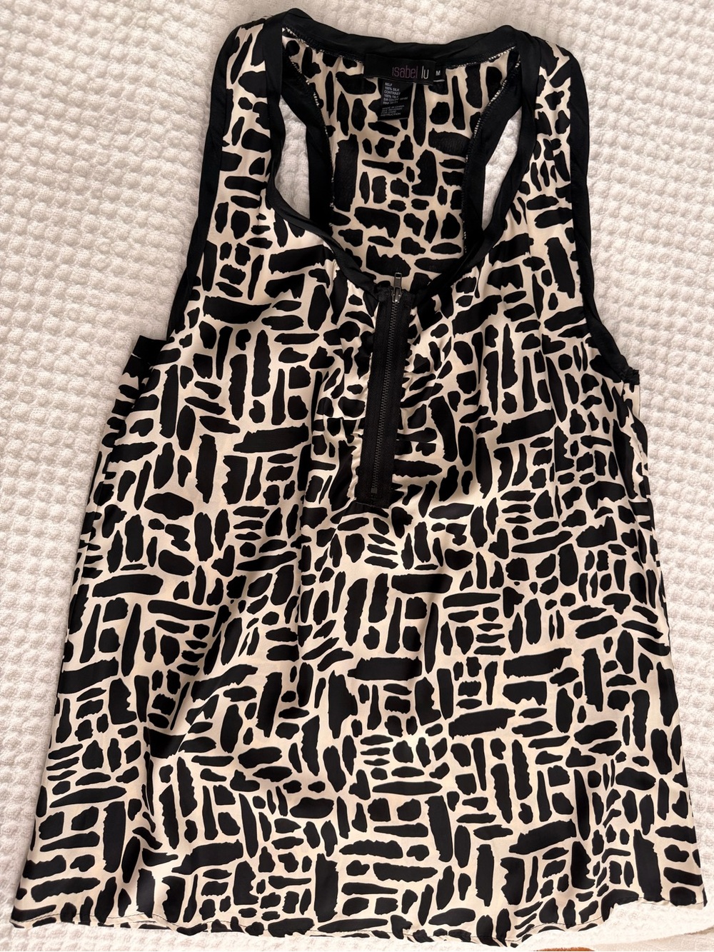 Isabel Lu Black & Cream Patterned Racerback Top
